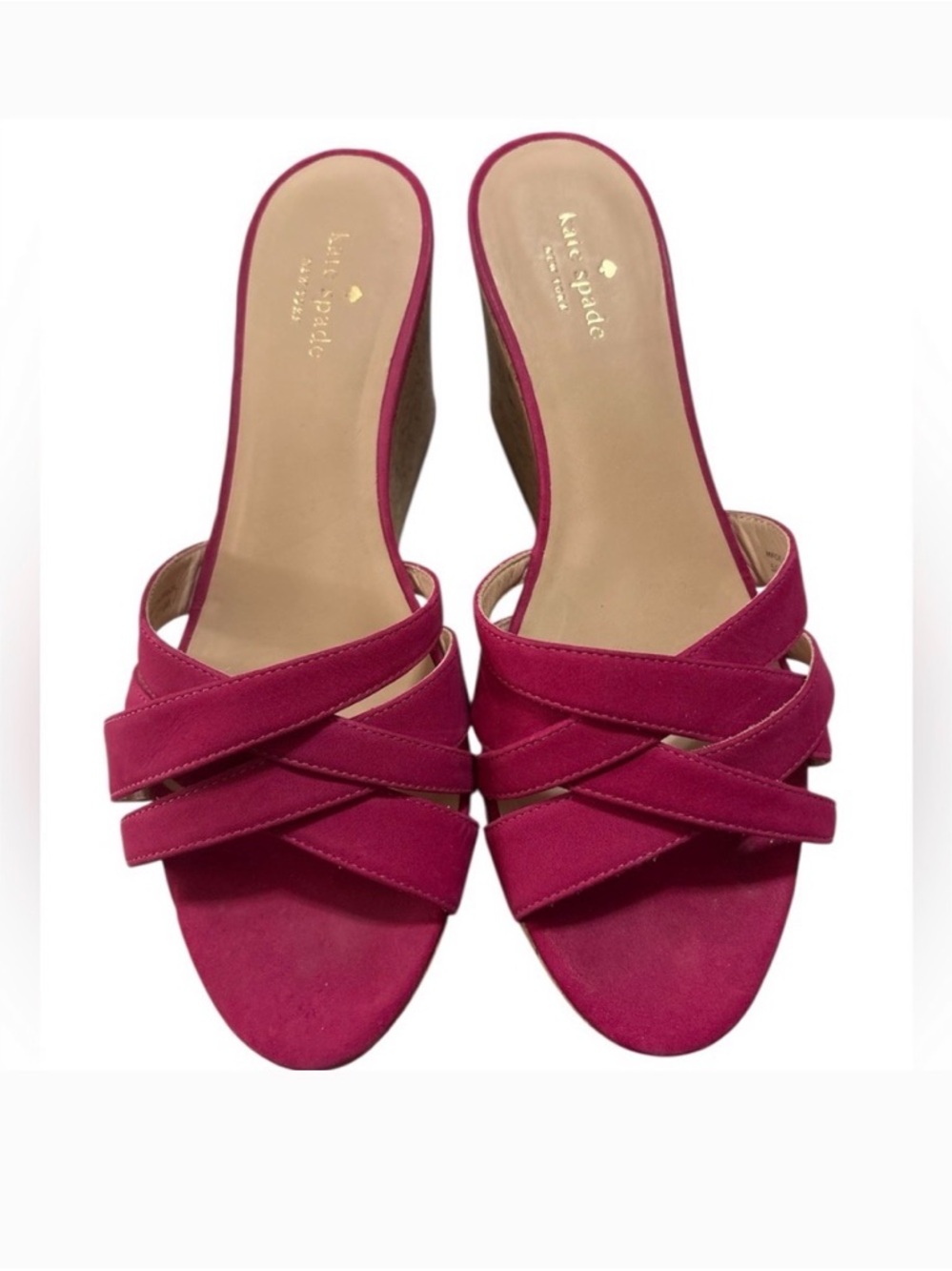 Kate Spade Talcott Pink Suede Cork Wedge Sandals Crisscross Platform NIB Size 7 - Picture 13 of 14